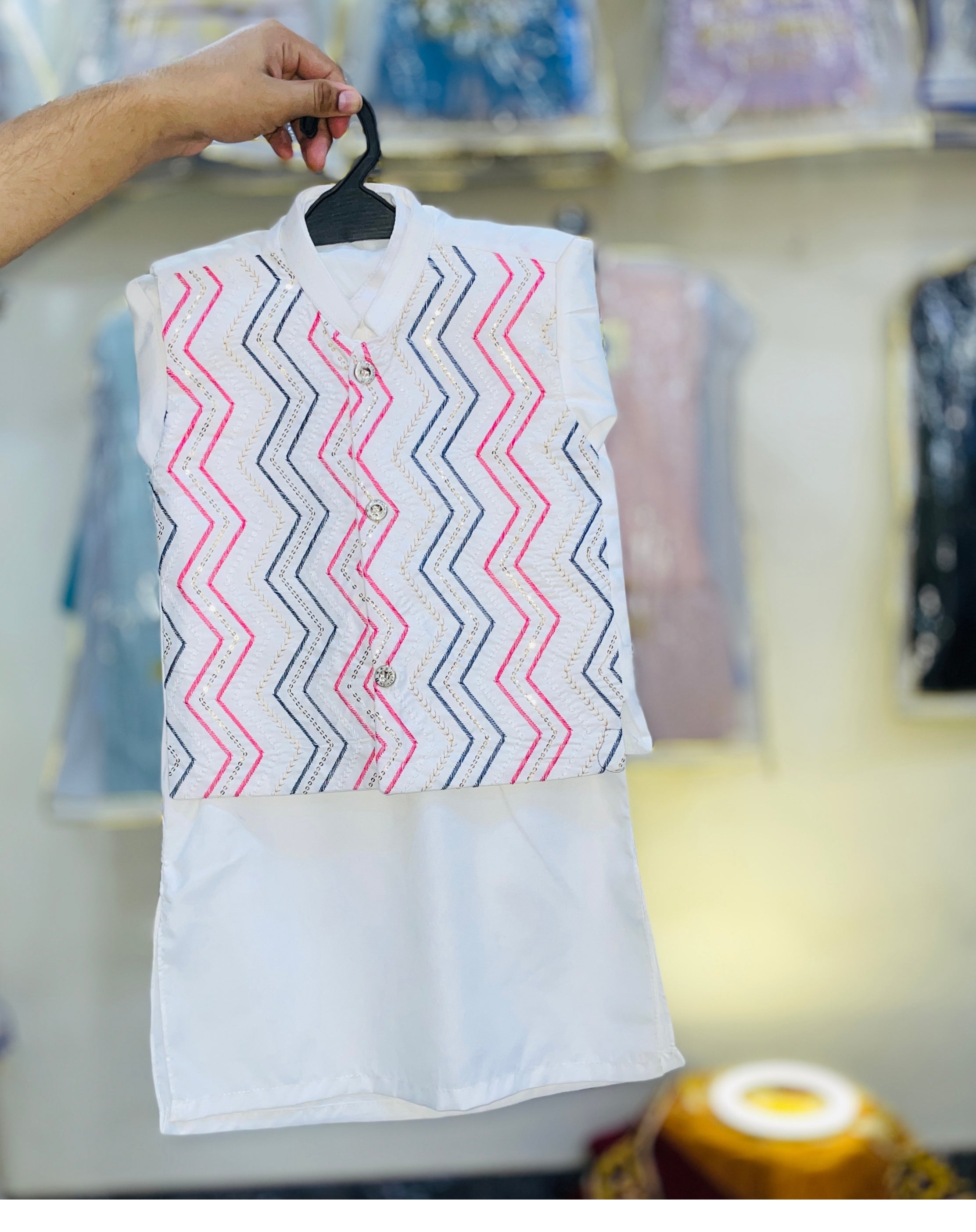 Traditional Zig-Zag Waistcoat & Kurta Set