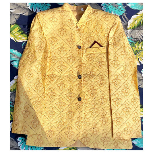 Mustard Yellow Embroidered Prince Coat for Kids & Teens – Traditional Wedding and Festive Wear