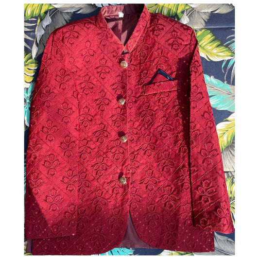 Red Embroidered Prince Coat for Kids & Teens – Traditional Wedding and Festive Wear