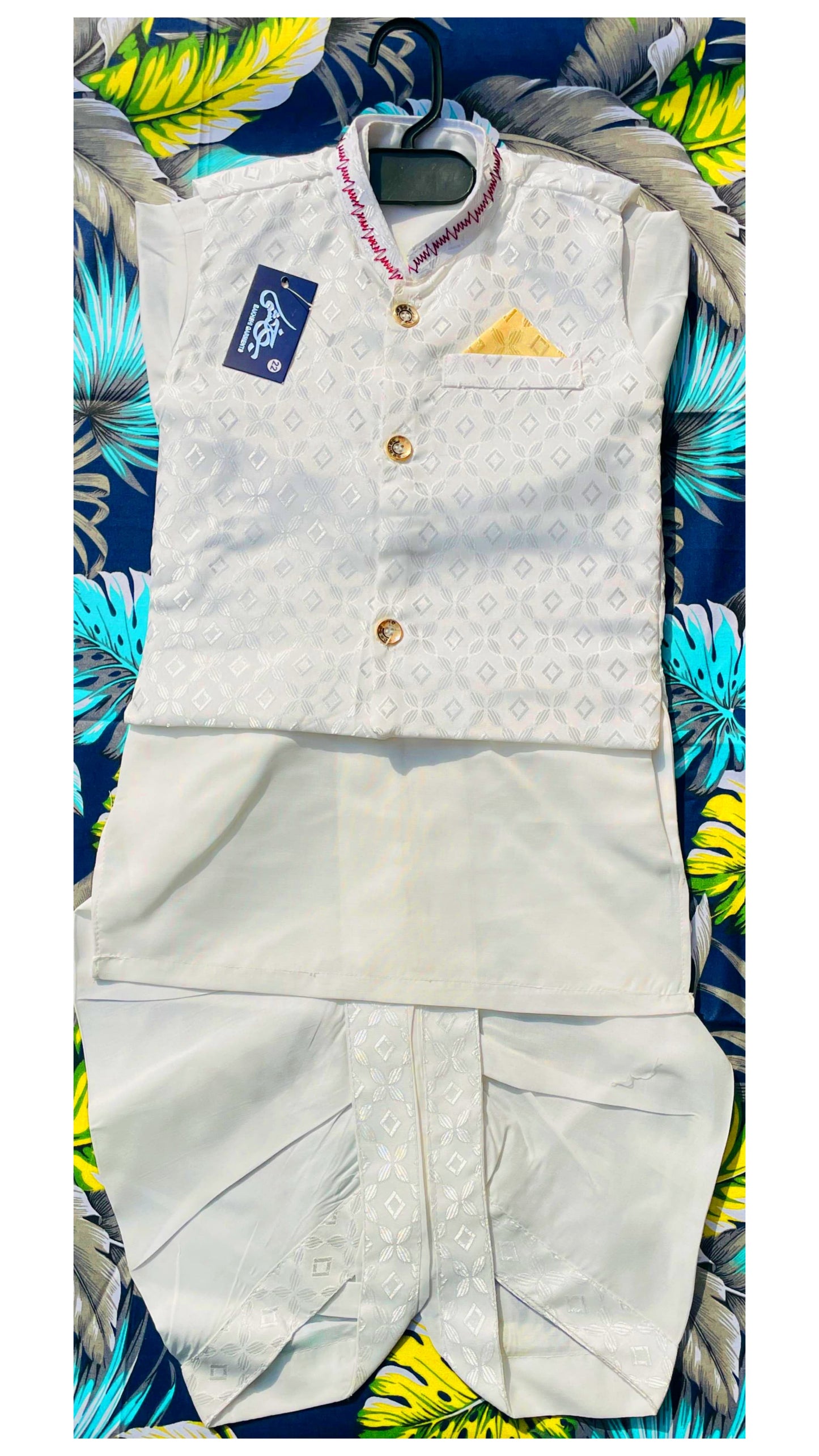 Cotton Kids & Teens Dhoti Kurta with Golden/White/Silver Gold Waistcoat | Traditional Pakistani Ethnic Wear