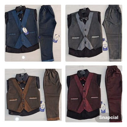 Kids 3-Piece Suit – Navy Blue, Chocolate Brown, Grey, and Red Formal Suits for Weddings, Parties, and Events